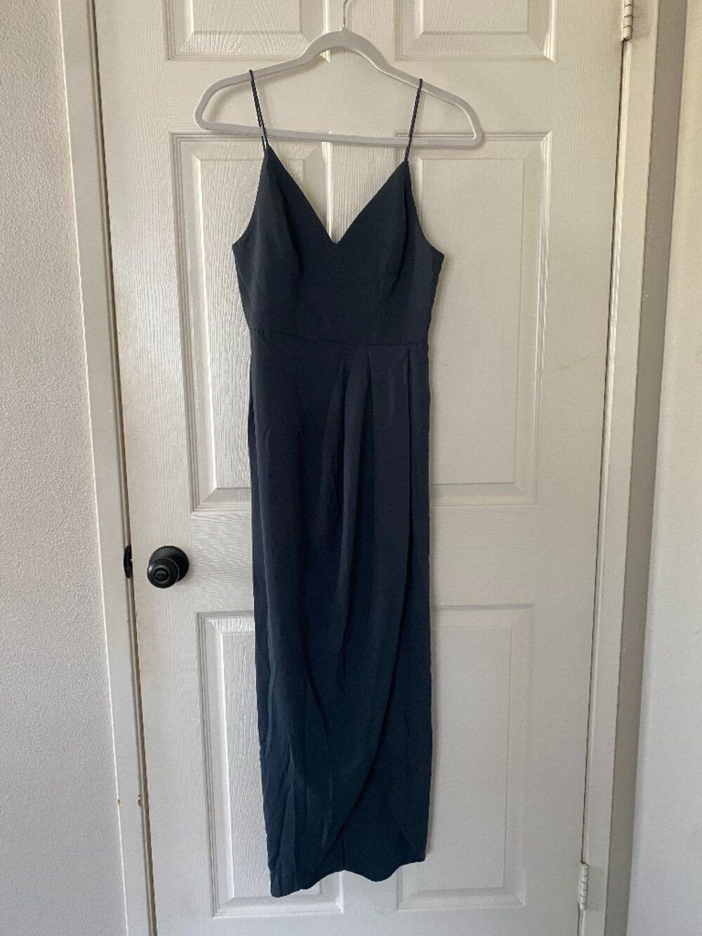 Shona Joy Charcoal Grey Draped Satin Slip Dress